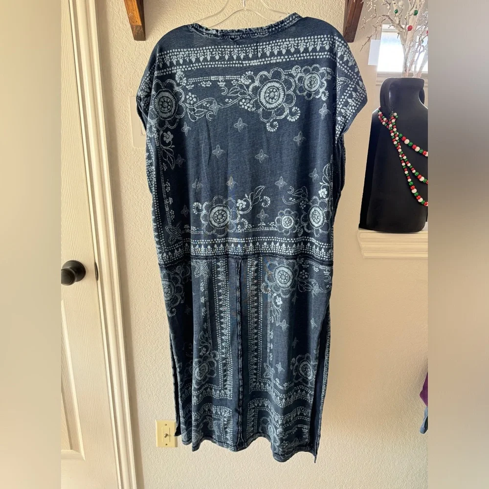 Free People Navy Blue Bandana Print Short Sleeve Tunic